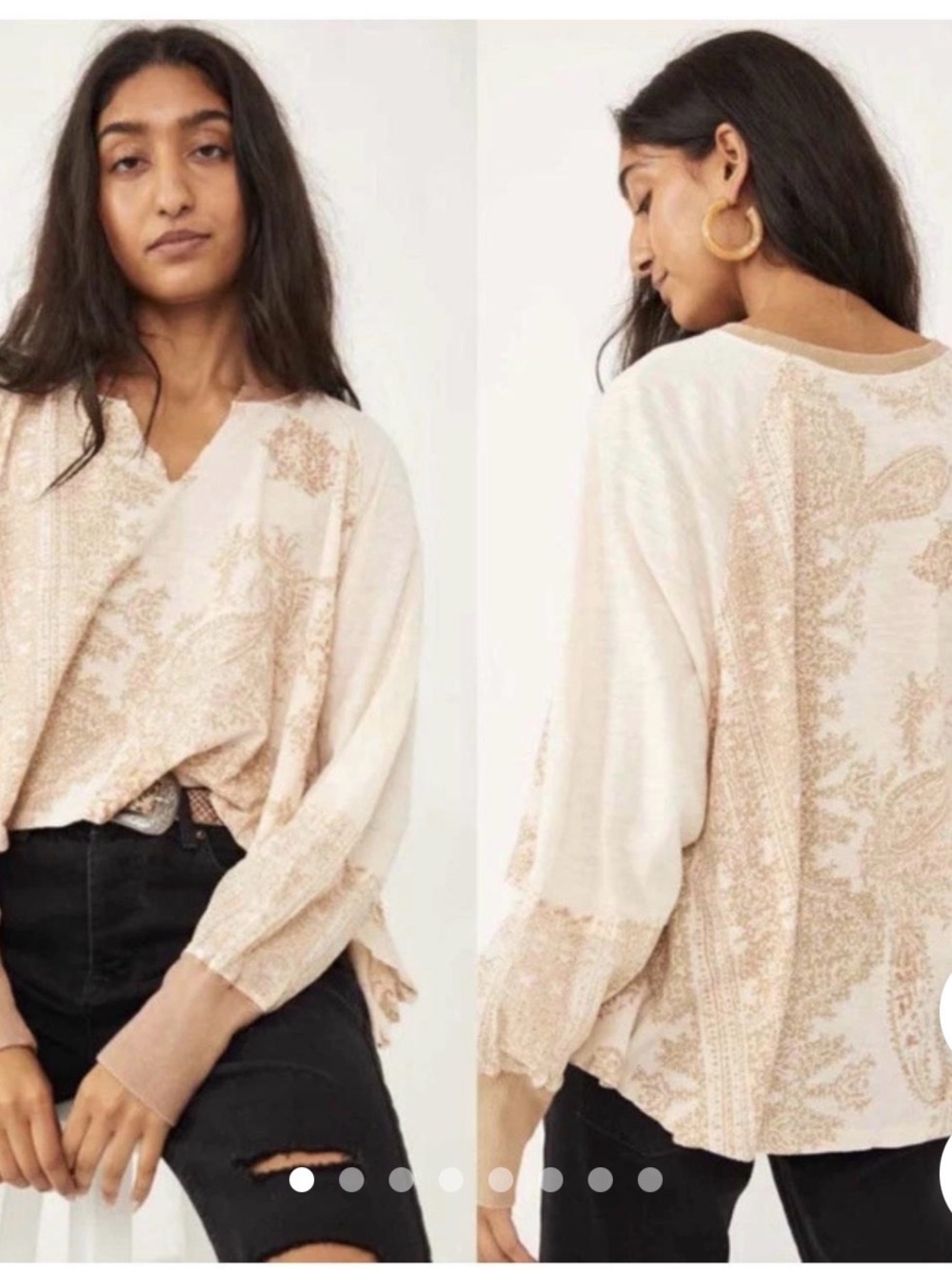 We The Free Paisley-Print Long Sleeve Top in Cream & Beige